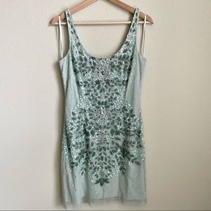 Adrianna Papell Mint Green Beaded Mini Dress